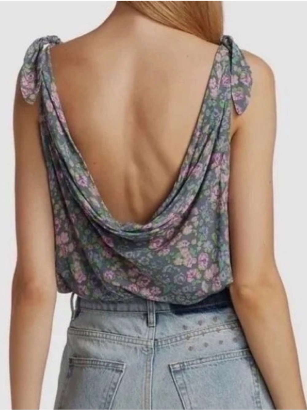 Intimately Free People Small Womens Bare It All Lace Trim Floral Bodysuit Blouse